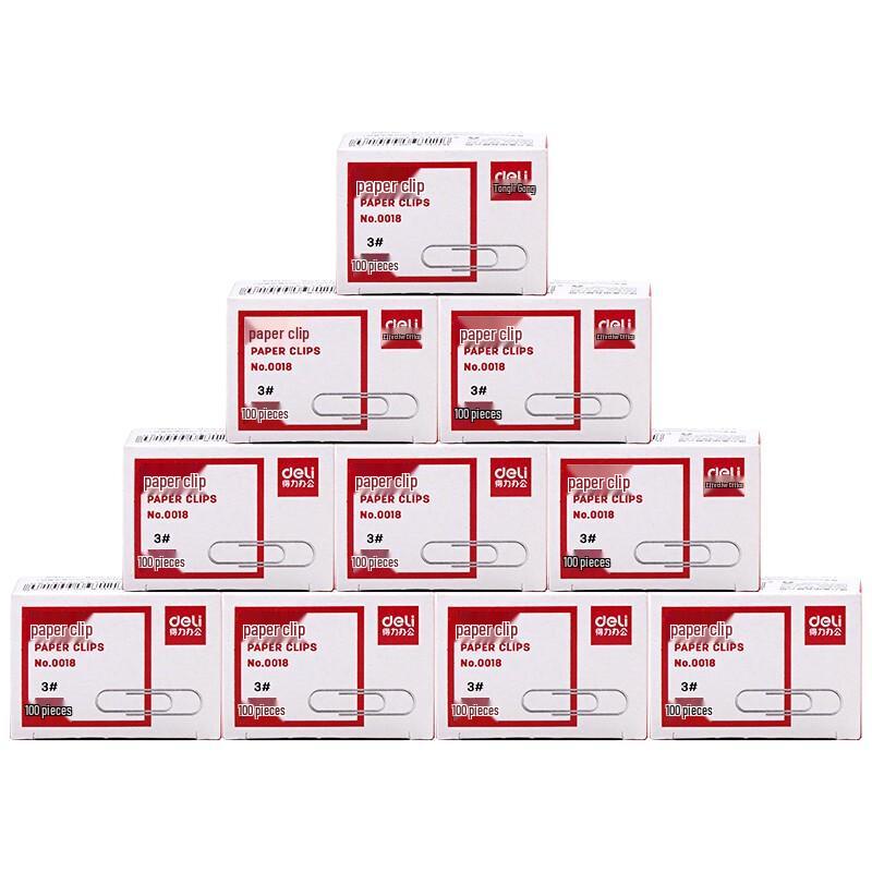 Deli 0018 #3 Nickel-Plated Metal Paper Clips, 5-Box Pack