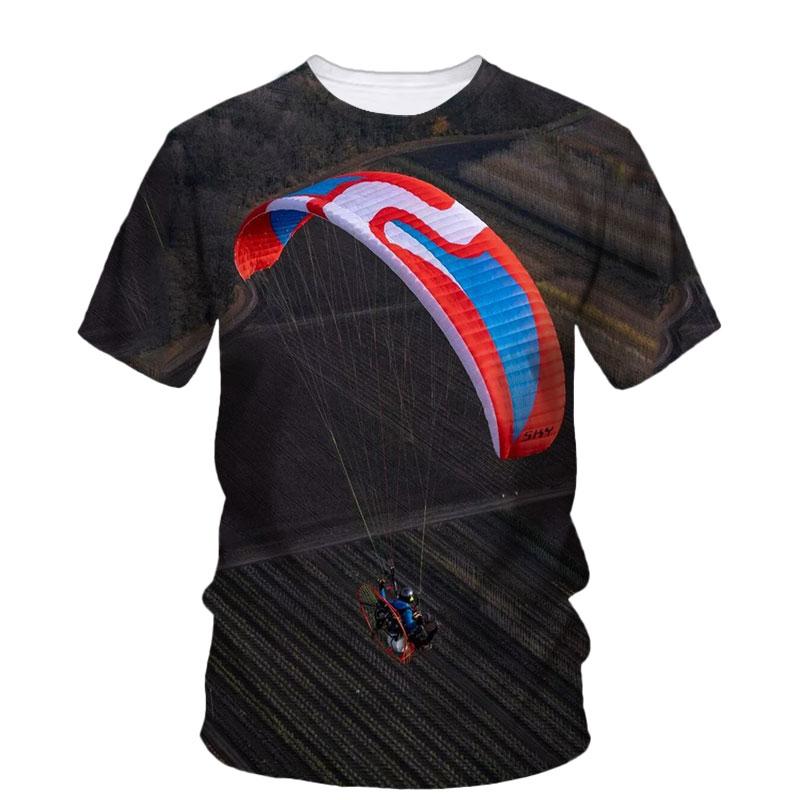 3D Parachute Paraglider Printed Casual Short Sleeved Children's Boy T-shirts  - Soft Medium Stretch Fabric Spring and Autumn Relaxed Fit Clothing