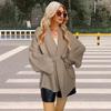 Women's Spring and Autumn Solid Color Temperament Knitted V-neck Jacket Winter Loose Casual Elegant Waist Cardigan