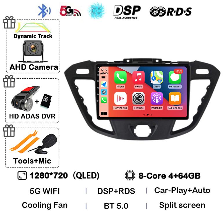 Android 14 Auto Carplay Car Radio For Ford Transit Custom 2013-2018 Multimedia Video Player Navigation GPS 4G+WIFI Stereo Audio