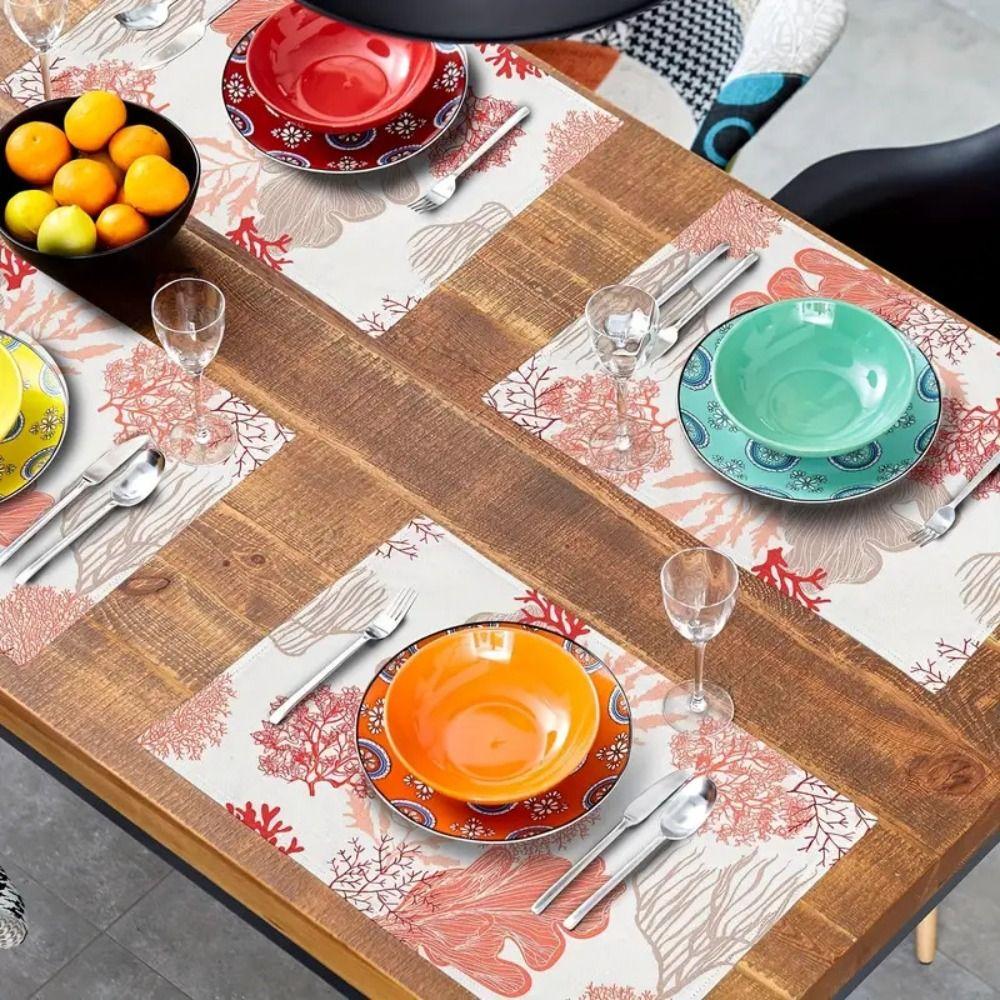 Seashells Linen Placemat Anti Slip Tableware Pad Summer Beach Placemat Table Decoration