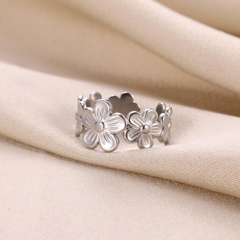 Кольца из нержавеющей стали с полым цветком, открытые, для женщин, из нержавеющей стали, золотого цвета, обручальное кольцо, парные, эстетичные украшения, подарок для вечеринки