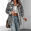 Women Spring Fall Coat Fake Chest Pocket Turn-down Collar Single-breasted Leopard Print Long Sleeves Mid Length