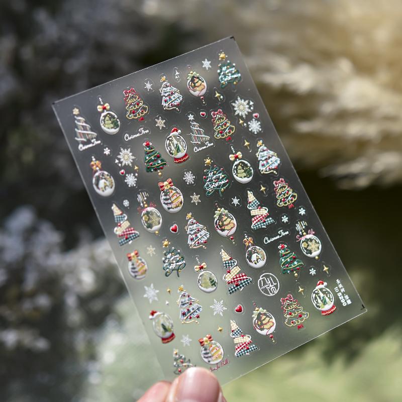 Зимнее металлическое украшение для рождественской елки, наклейки для дизайна ногтей, наклейки для ногтей DIY, милые мультяшные, хрустальный шар, Санта Клаус, маникюрные наклейки