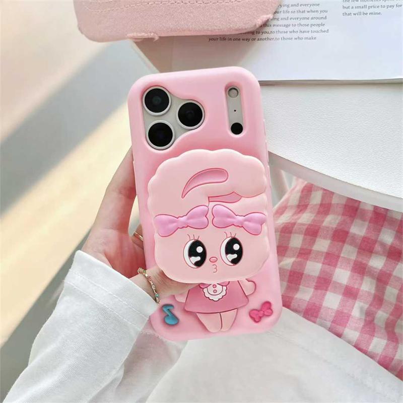 3D Милый Чехол-Держатель для Телефона для iPhone 17 16 15 14 13 Pro Max Мягкая Силиконовая Крышка