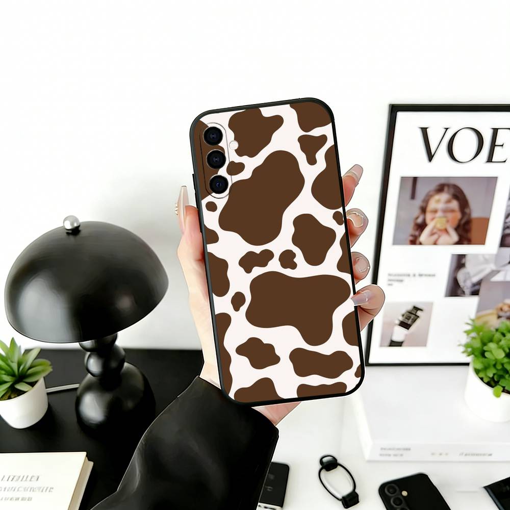 Cow print Phone Case Black Silicone Soft For Samsung Galaxy A73,A72,A71,A70,A53,A52,A51