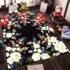 Floral Pattern Carpet with White Roses and Red Bloom Design on Black Suitable for use as an anti-slip for living room bedroom sofas