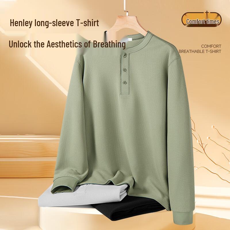 Warrior Men's American Style Henley Neck Long Sleeve Graphic T-Shirt