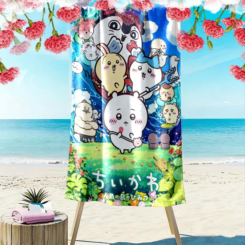 Anime Chiikawa Print Beach Towel, Large Soft Quick Dry Towel for Beach Camping Swimming