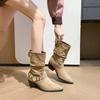 Retro Pointed Boots Children's Autumn New Fashion Belt Buckle Decorative Thick Heel Pile Boots Women