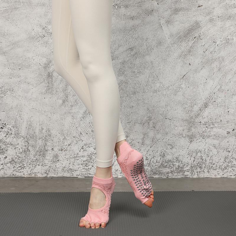 Дышащие носки для йоги с открытой спиной, нескользящие силиконовые спортивные носки для танцев с пятью пальцами, профессиональные однотонные хлопковые носки для пилатеса
