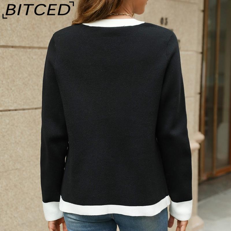 BITCED Premium Jacket Autumn Casual Colour-Block V-Neck Knitted Cardigan