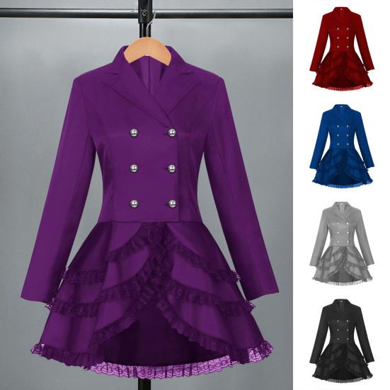 Женский двубортный викторианский стимпанк блейзер пальто готический смокинг фрак куртка с кружевной отделкой Хэллоуин свадебная униформа костюм