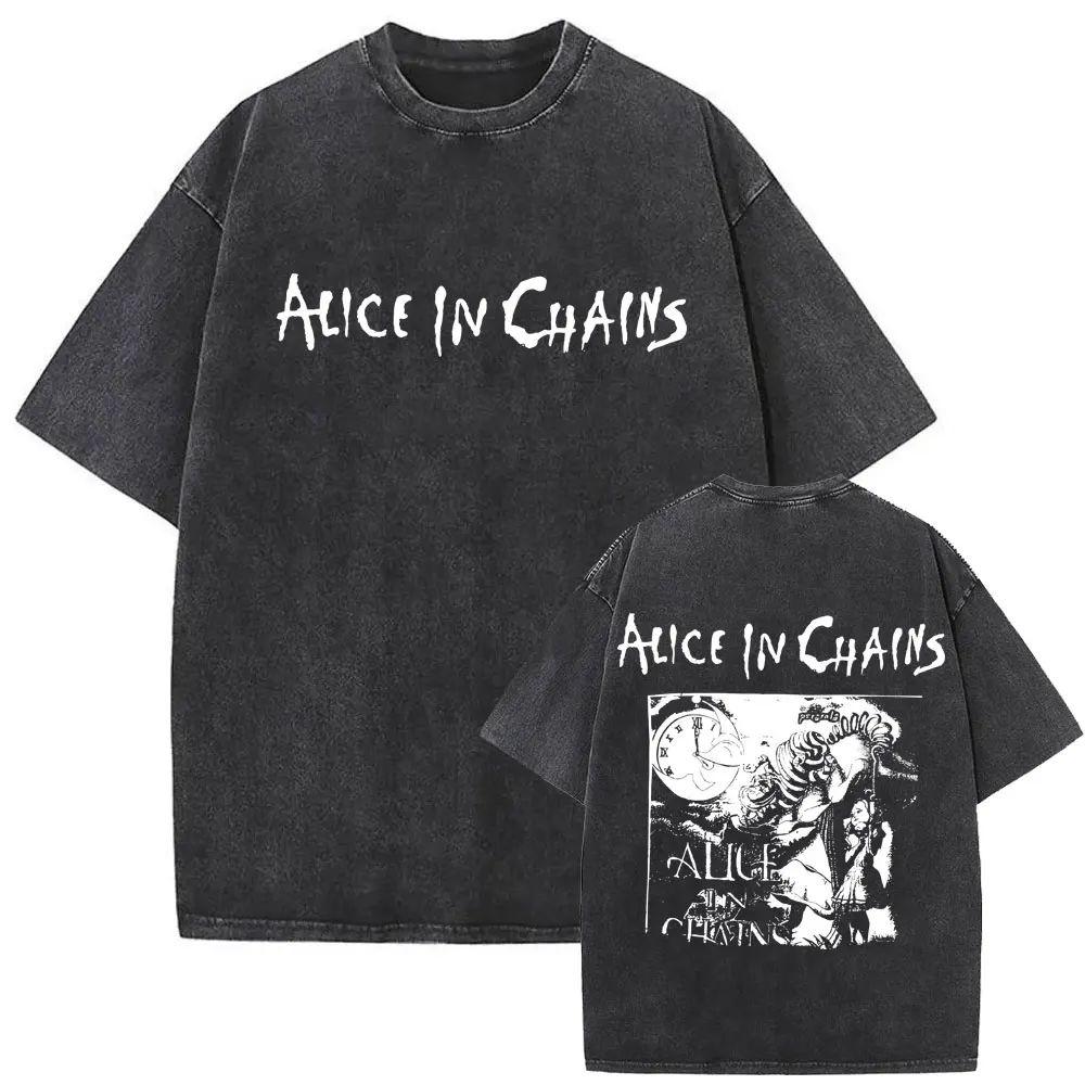 New in Top & Tees Mens T-Shirt Camisetas Rock Band Alice in Chains Dirt Washed Vintage Short Sleeved Round Neck Y2k Tshirt