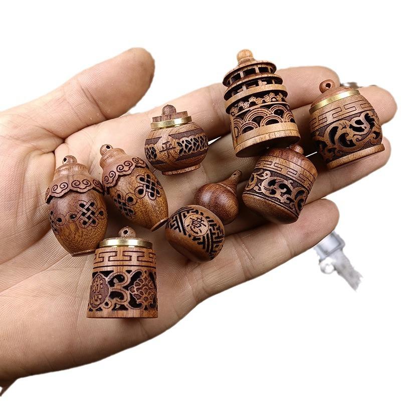 Деревянная полая резная ароматерапевтическая бутылочка, мини-ваза, подвеска-пагода для автомобиля, бутылочка-диффузор для ароматов, герметичная банка-подвеска