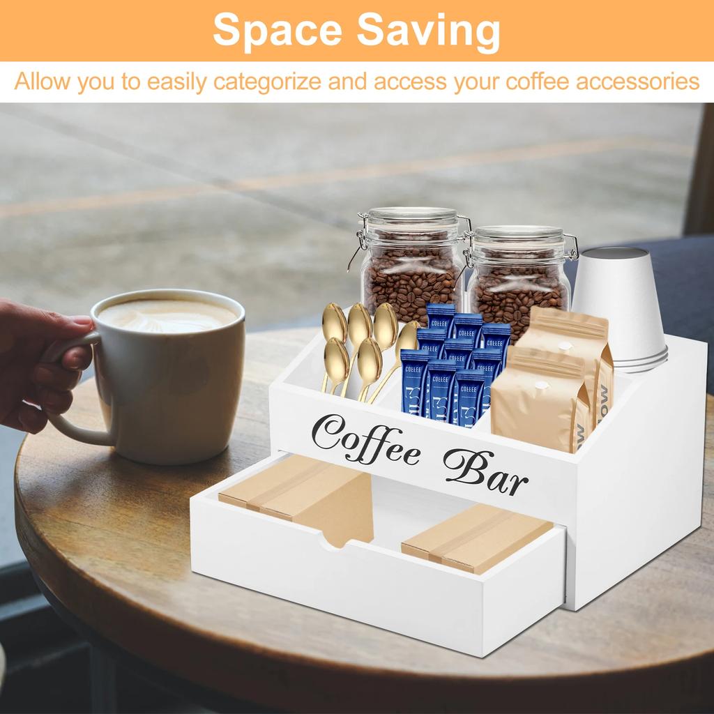 Органайзер для кофейного бара с ящиком Деревянный органайзер для аксессуаров кофейного бара Органайзер для кофейной станции Универсальный держатель для кофейных капсул Новый
