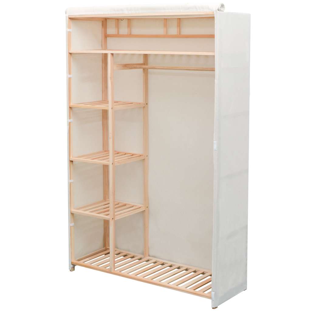 Wardrobe with Fabric and Pine Wood 110 x 40 x 170 cm