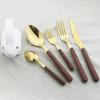 5 шт., столовая посуда с деревянной ручкой, набор столовых приборов с зеркалом из нержавеющей стали, западный нож, вилка, ложка, столовое серебро, набор посуды