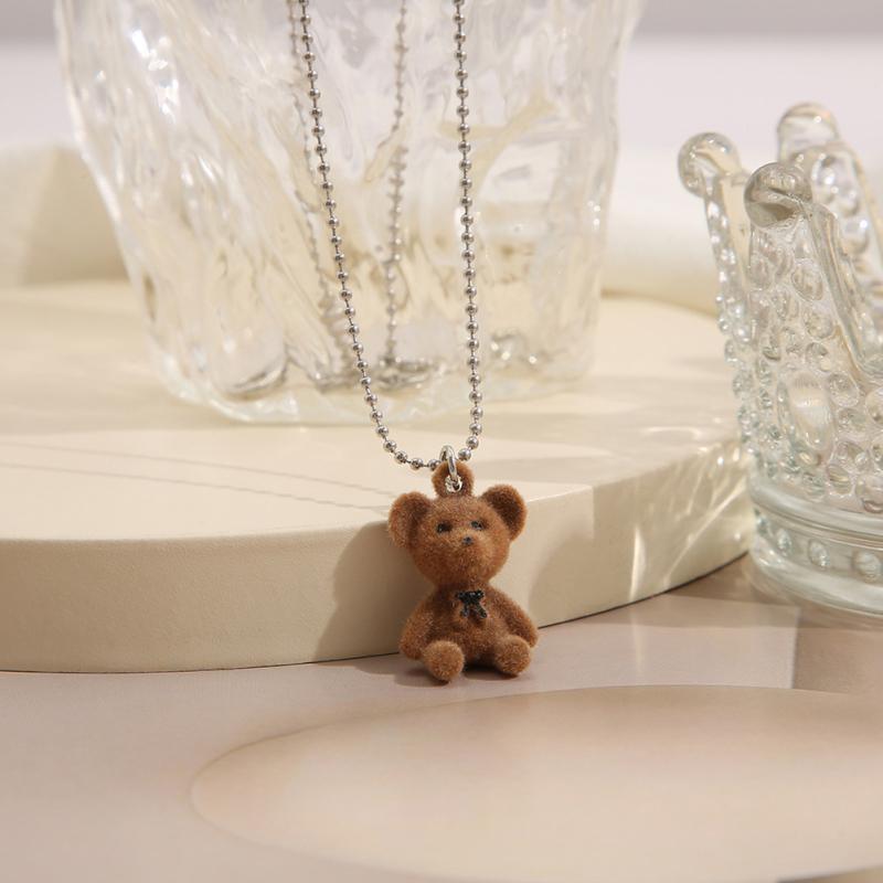 Ожерелье с подвеской в виде милого плюшевого мишки для девочек, модное ожерелье с плюшевым мишкой из мультфильма, ювелирные аксессуары