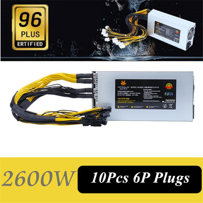 2600W Mining Machine Power Supply 180-240V 12A 50Hz 10*PCI 6 Pin ATX 12V 2.31