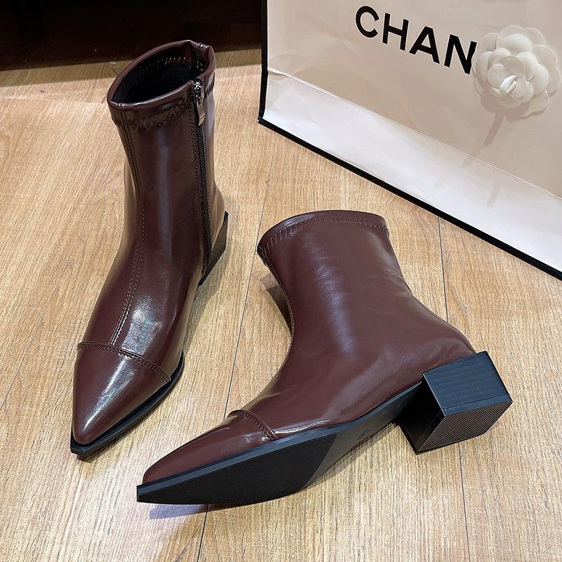 Pointed Toe Ankle Women Snow Boots Mid Heels Plush Warm Cotton Shoes Winter 2024 Trend Party Pumps Shoes Chelsea Botas Mujer