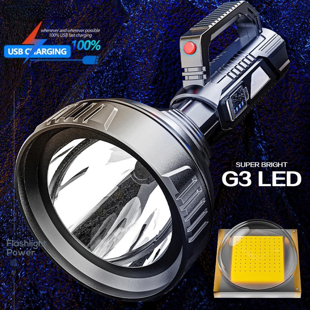 Super Bright LED Work Lamp Portable Flashlight Built-in Battery LED Searchlight USB Rechargeable Waterproof Torch