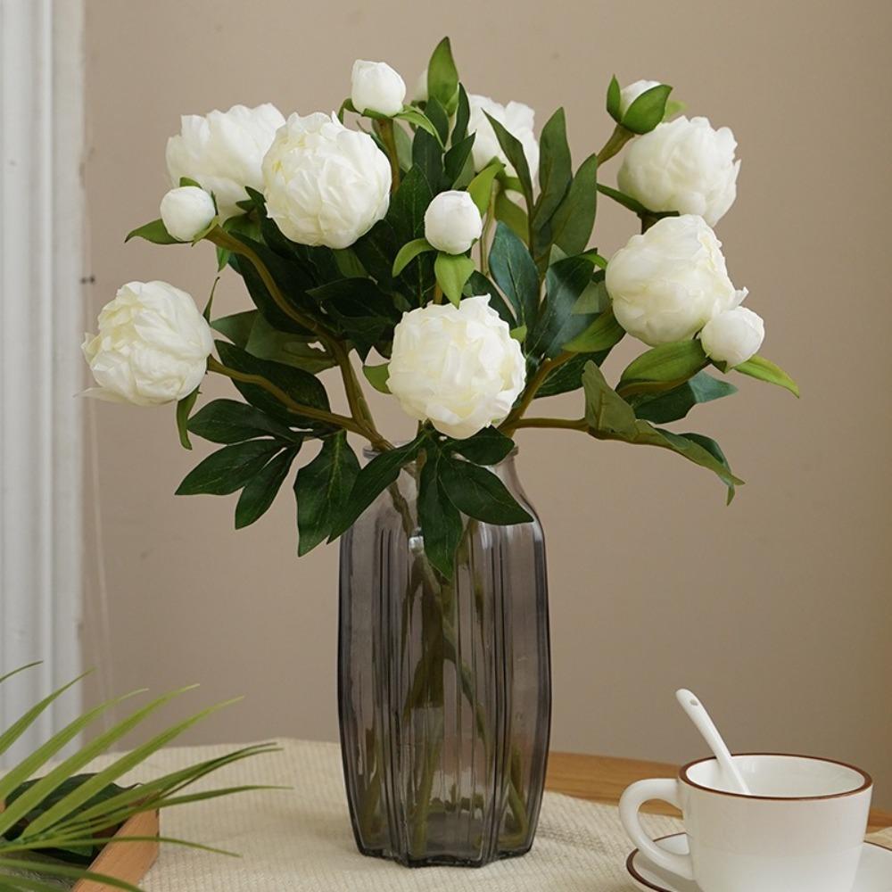 2 Head Artificial Peony Flowers European-Style Fake Peony Bouquet for Home Wedding Decor