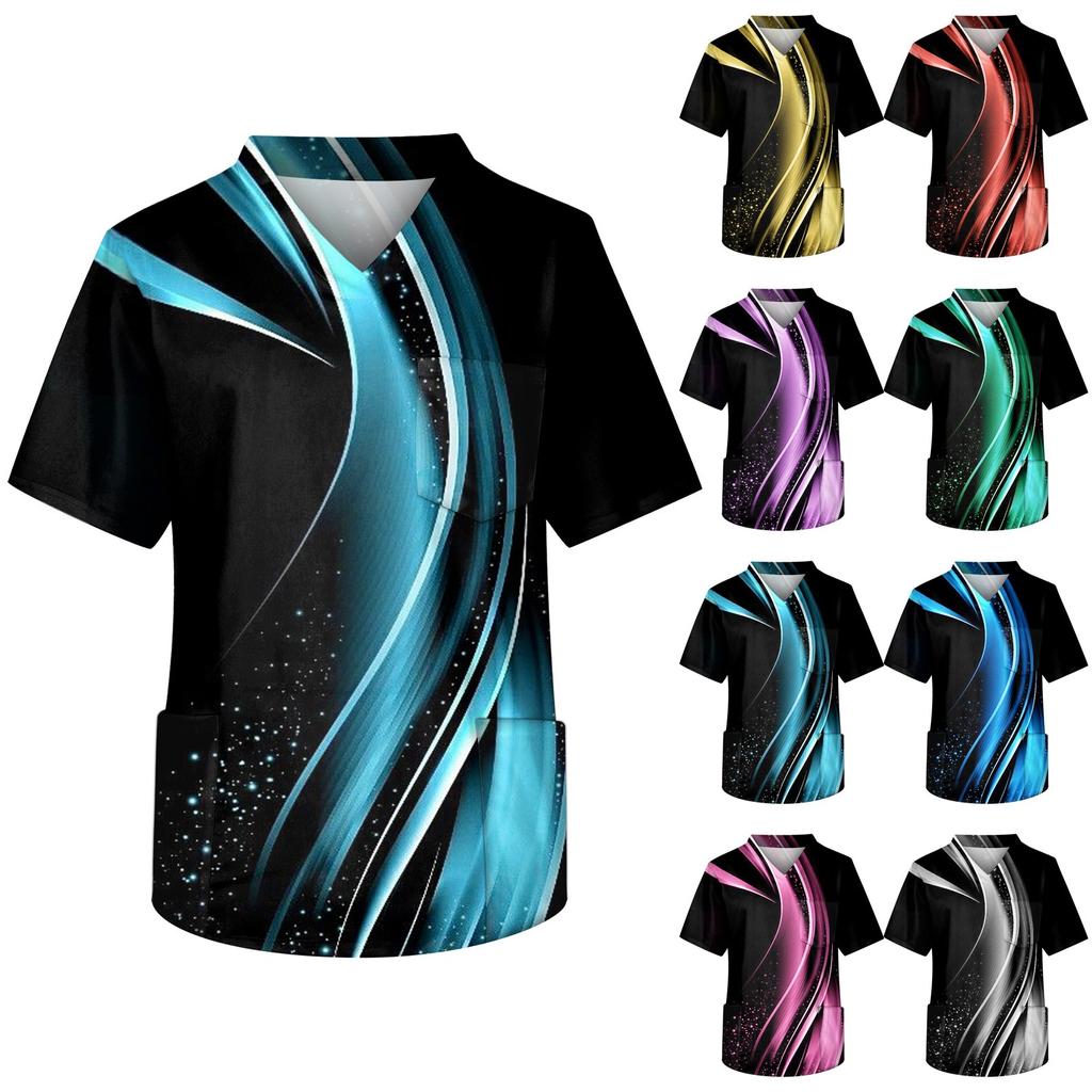 Men's Short Sleeve V Neck Print Chest Pocket Carer Top