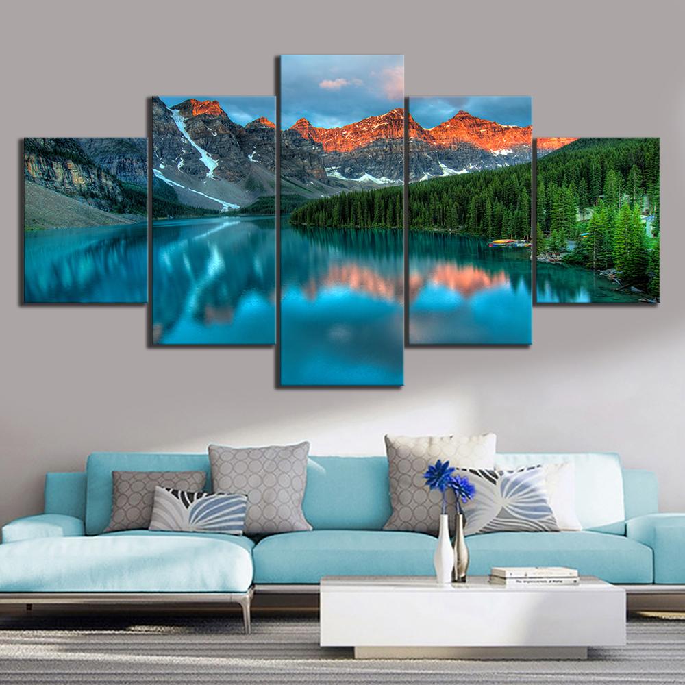 Artwork Wall Art Canvas Painting Canvas 5 Piece Print Painting Painting Modern Picture Poster Landscape Living Room Decor