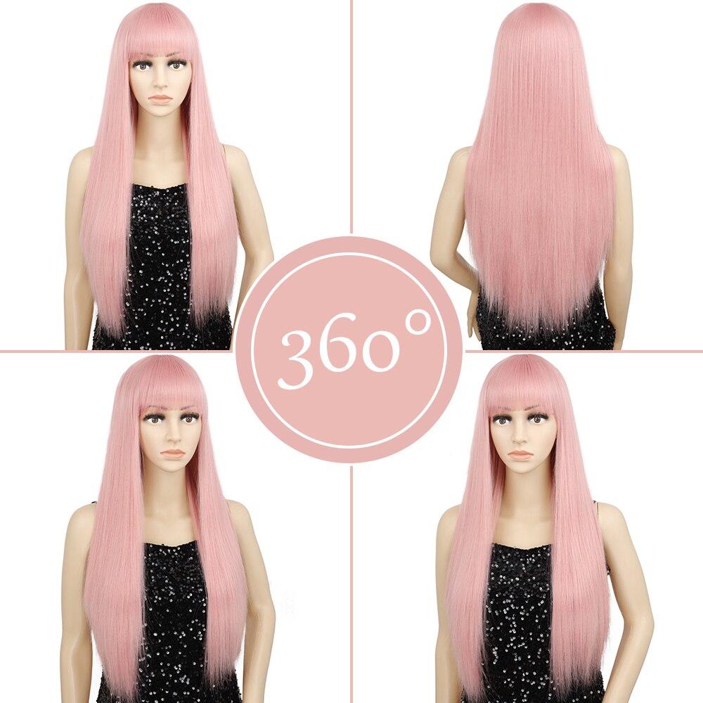 MERISIHAIR Long Straight Pink Wig with Bangs Synthetic Wigs for Women Black Blue Cosplay Wigs Heat Resistant Wig