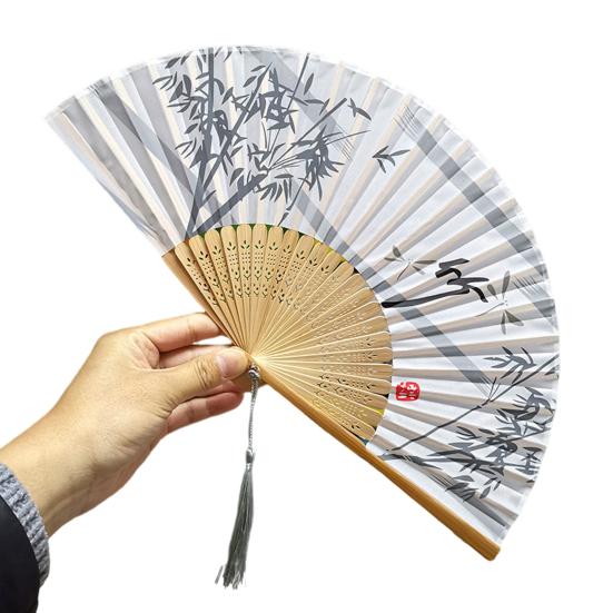 Складной веер Классический бамбуковый веер Легкий элегантный ручной веер с кисточкой для украшения танцевальных представлений