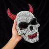 Translucent Rhinestone Devil Mask Halloween Mask, Sparkly Faux Crystal Demon Horn Masquerade Decorative Face Lightweight Full Cosplay Prop for