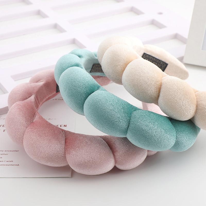 Однотонная headband с облачным губчатым наконечником, моющая резинка для волос, пушистая headband для мытья лица, макияжа, душа, ухода за кожей, повязка на голову