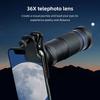 Комплект телеобъектива для телефона 36X с мини-штативом, зажимом для телефона, держателем для телефона, сумкой для объектива, чистящей салфеткой для походов, кемпинга