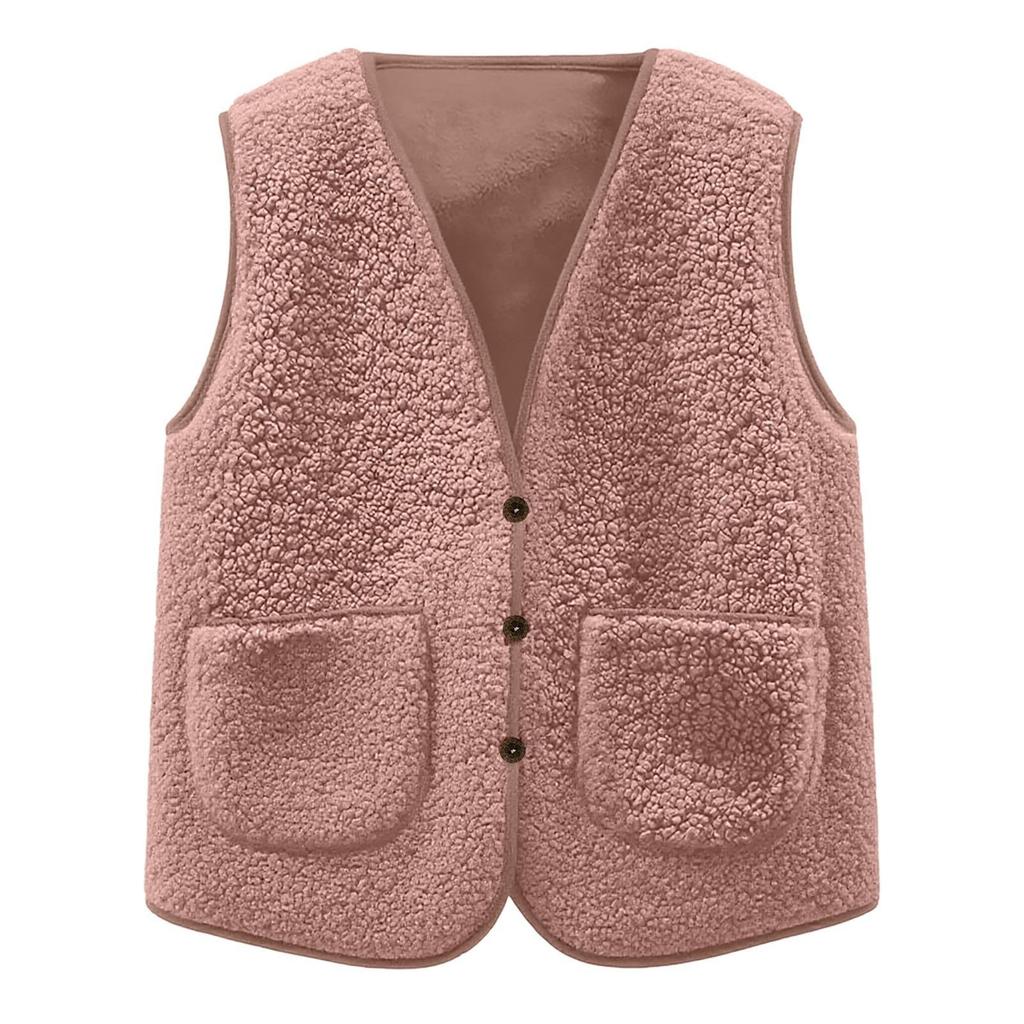 Модная повседневная плюшевая куртка-жилет для девочек однотонной расцветки