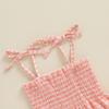 Toddler Girl Summer Outfit Plaid Tie-Up Spaghetti Strap Ruched Sleeveless Tank Tops and Loose Pants 2Pcs Clothes Set