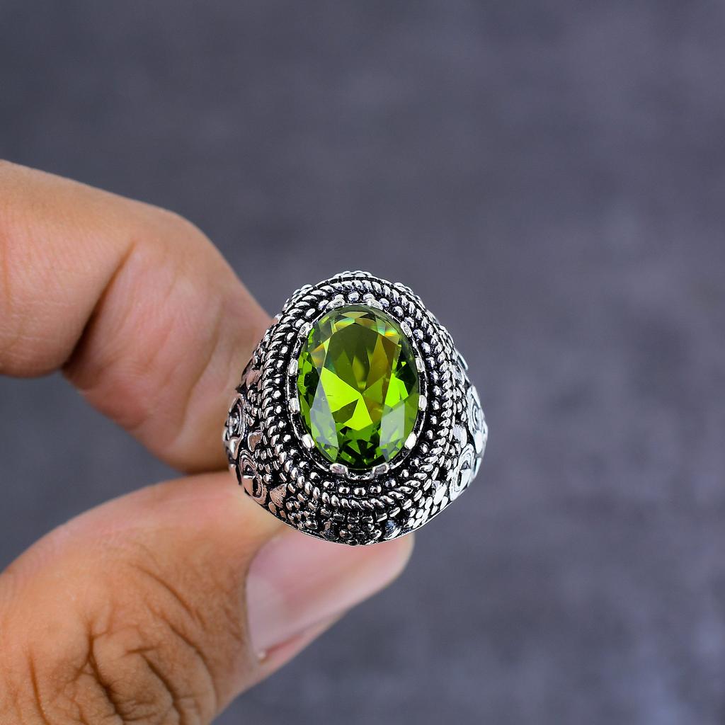 Peridot Gemstone 925 Sterling Silver Jewelry Ring Size 7 Gift For Her