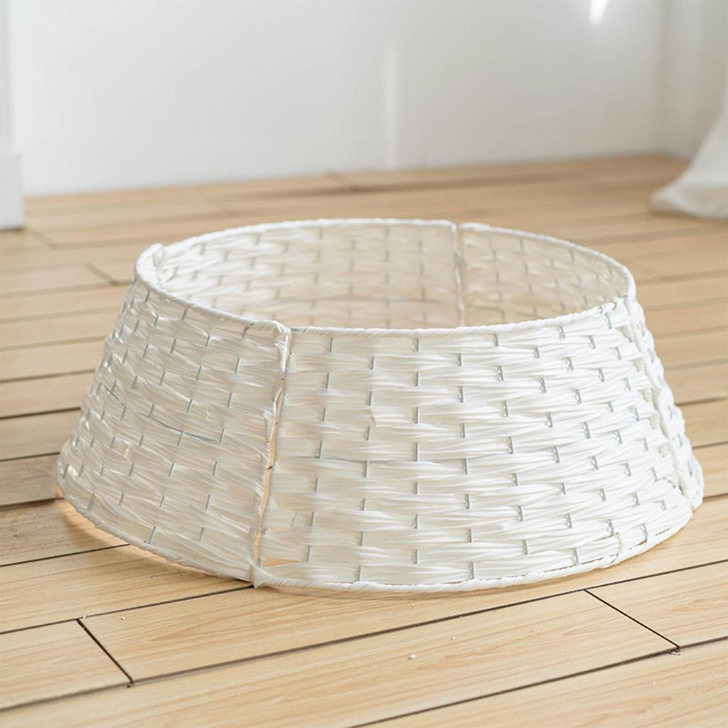 Rustic Christmas Tree Collar Woven Wicker Tree Base Stand Cover For Artificial Holiday Decoration Ring Skirt Basket For Tree, Natural & Stable