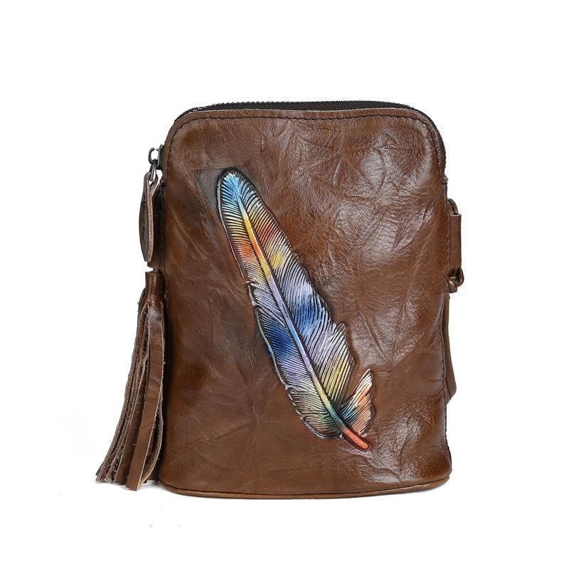 Women'S Shoulder Bag, Genuine Leather Internet Celebrity Bag, First-Layer Cowhide Messenger Bag, Personalized Women'S Retro Mobile Phone Bag