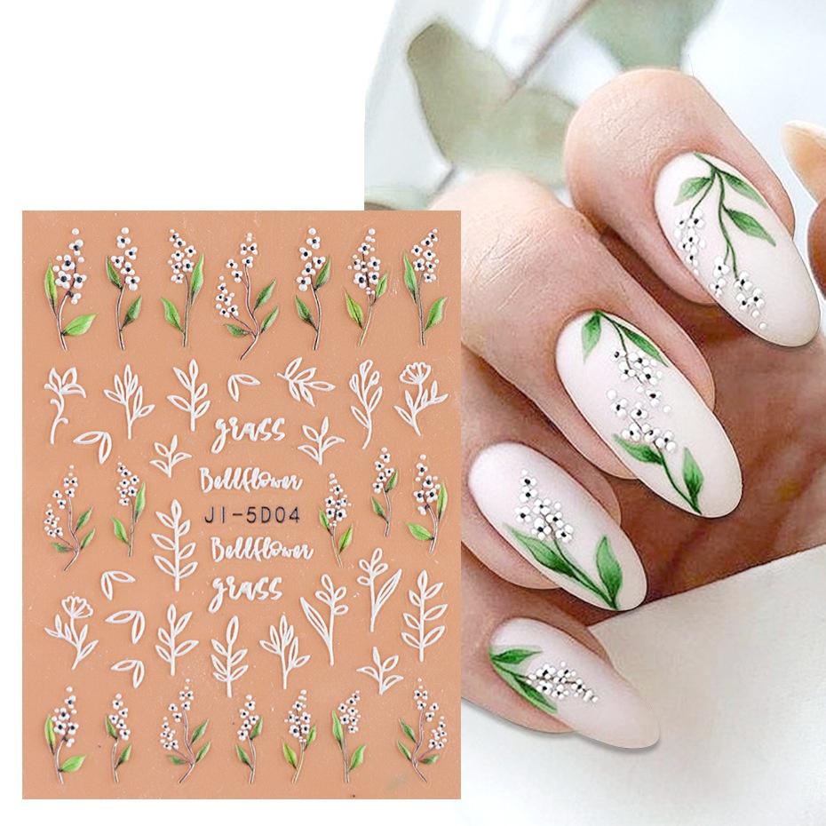 5D Nail Stickers Flowers Embossed Sliders Nail Art Decorations Decals DIY Manicure