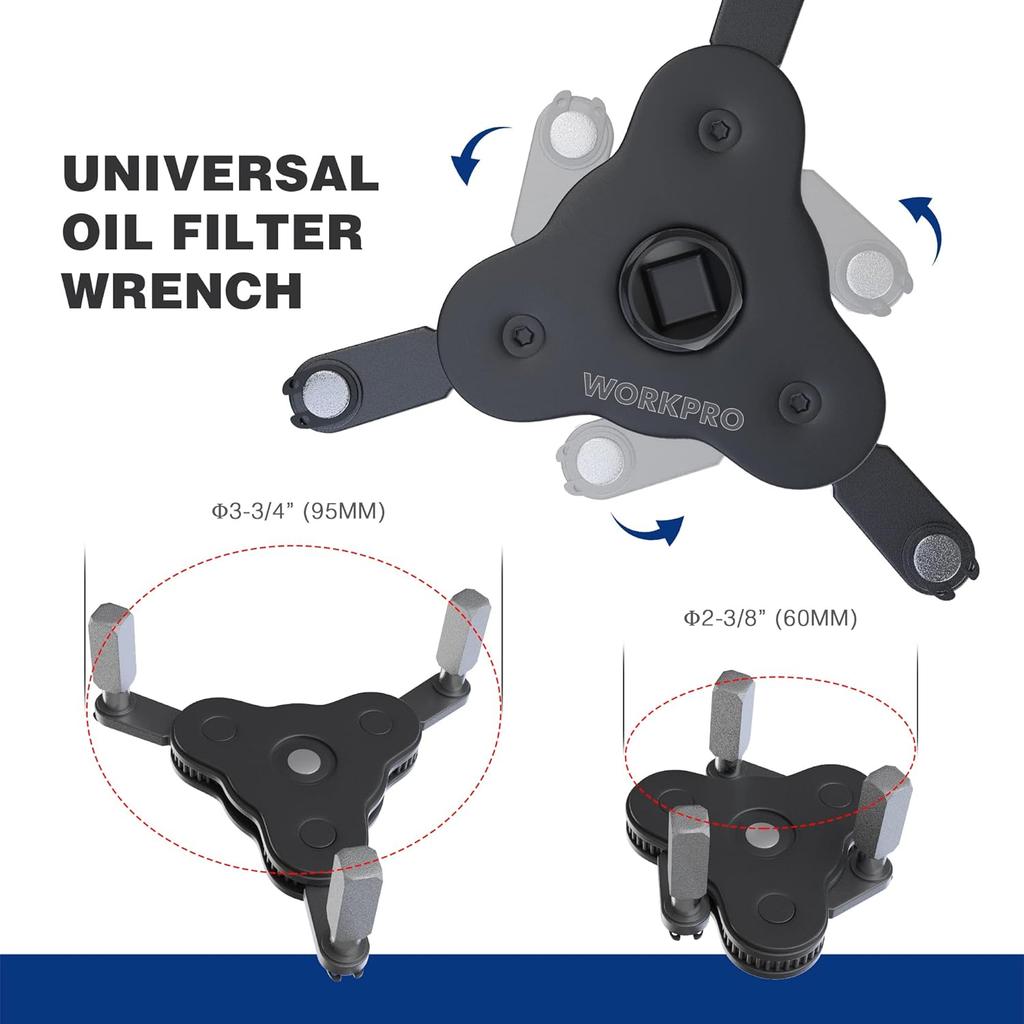 WORKPRO Универсальный ключ для масляного фильтра, регулируемый, Магнитный инструмент для снятия масляного фильтра, Набор для замены масляного фильтра, Идеально подходит для фильтров двигателя, Кондуит, и