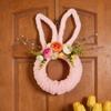 Пасхальный венок-кролик для входной двери Вязаный крючком венок в форме кролика с искусственными цветами для весеннего крыльца, стены, окна, декор для дома и улицы