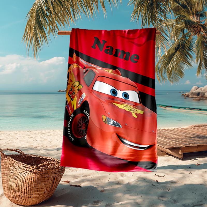 Custom Name Ultra-Soft Beach Towel with Cars Theme,Ideal for Pool - Camping, Diving - Perfect Travel Essential, Vibrant Beach Towel.