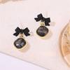 Stylish Black Bow Square Earrings, Gemstone Fashion Temperament Simple Geometric Stud Earrings
