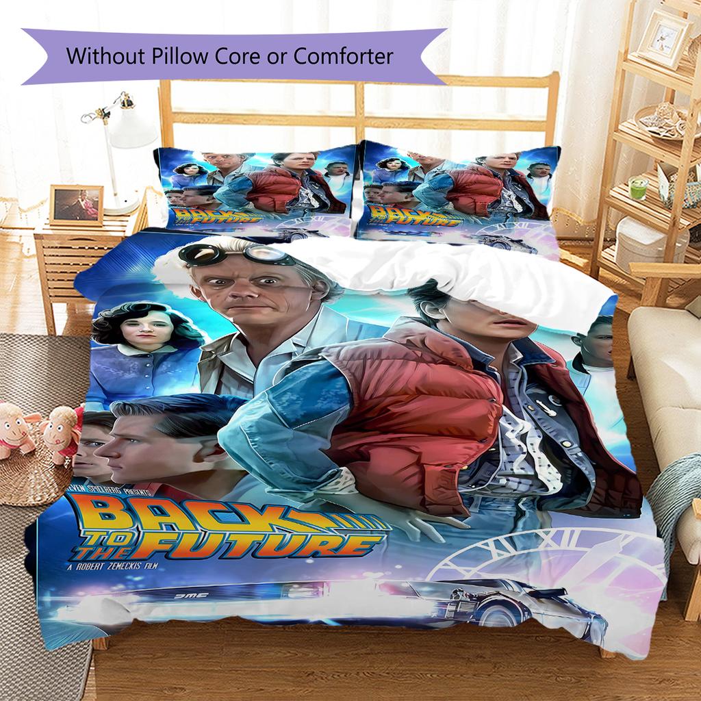 Back to Future Pattern Bedding Quilt Set Quilt Cover Pillowcase Home Decoration Gift (1 * duvet cover + 2 * pillowcase, without core)
