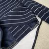 Womens 2026 Short Cropped Blazer With Silk Lining Navy Striped Wool Blend Notched Collar Single-Breasted Button Front