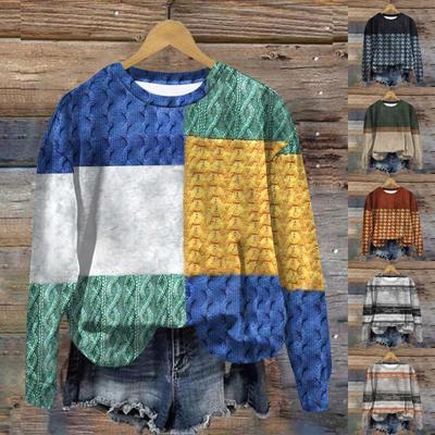 Женская мода ChristmasPrinted с длинным рукавом свободный круглый вырез толстовка Топ