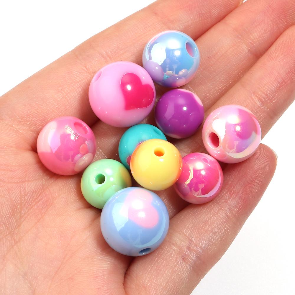 10/30pcs 12/14/16mm Love Heart Acrylic Beads Mixed Color Round Loose Beads For Jewelry Making DIY Bracelets Keychain Accessories