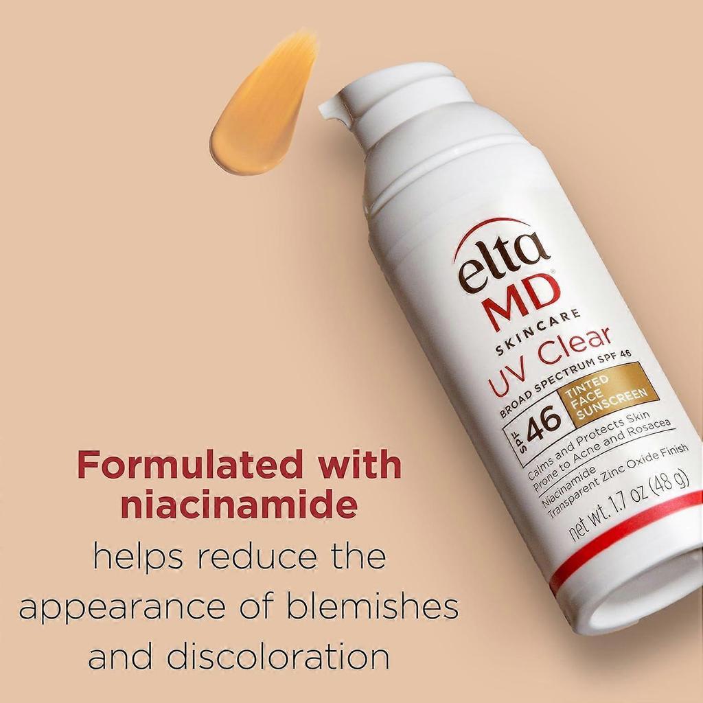 Солнцезащитный крем EltaMD UV Tinted для лица, SPF 46, Безмасляная формула с оксидом цинка, Рекомендован дерматологами