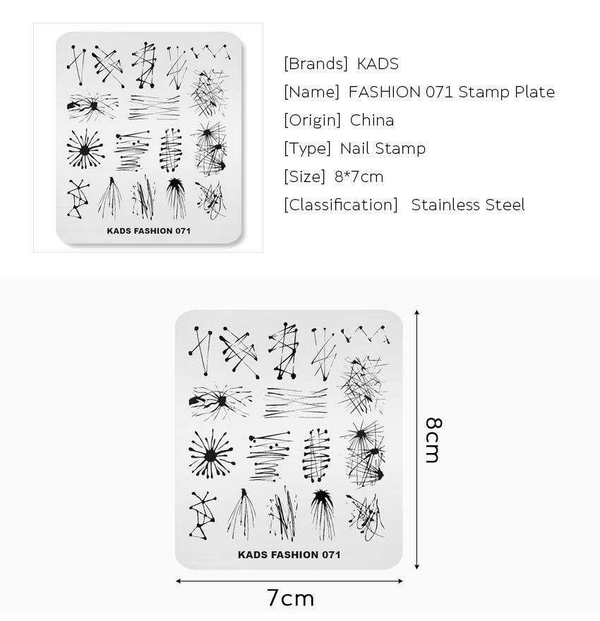 kads Мода 071 Пластины для штамповки ногтей Дизайн ногтей DIY Шаблон штампа Классическая линия Нерегулярные линии Пиротехника Геометрия Дизайн ногтей